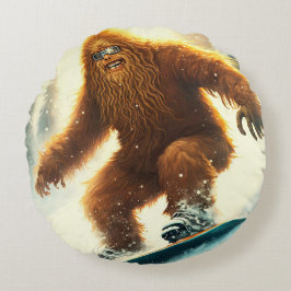 Cojín Redondo Bigfoot despeinado haciendo snowboard AI Yeti pend
