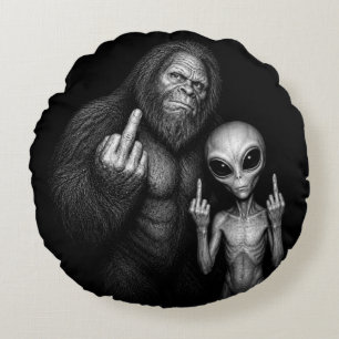 Cojín Redondo Bigfoot Sasquatch Alien Espacial Dedo Medio