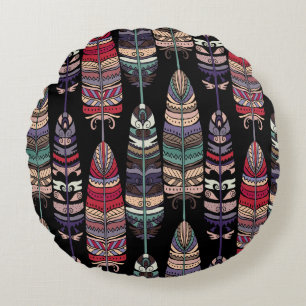 Cojín Redondo Birds Feathers Tribal Art Seamless