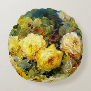 Cojín Redondo Bischoff - Rosas (amarillas), pintura de arte fino