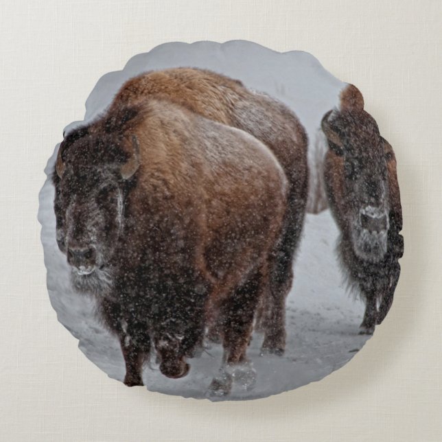 Cojín Redondo Bisonte de Yellowstone (Anverso)