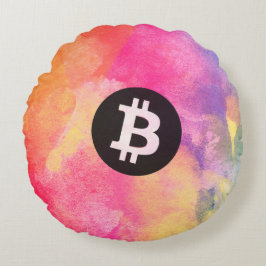 Cojín Redondo Bitcoin Acuarela (Estilo 1 - Génesis)