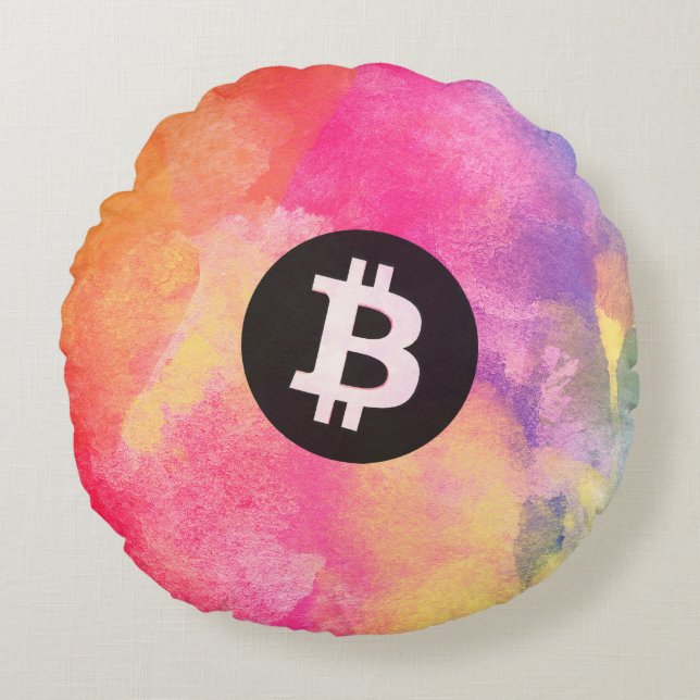 Cojín Redondo Bitcoin Acuarela (Estilo 1 - Génesis) (Anverso)