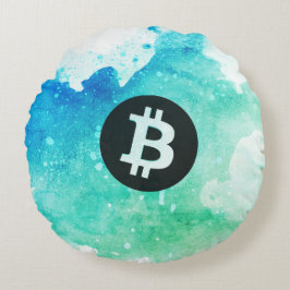 Cojín Redondo Bitcoin Acuarela (Estilo 5 - Jinete de Ola)