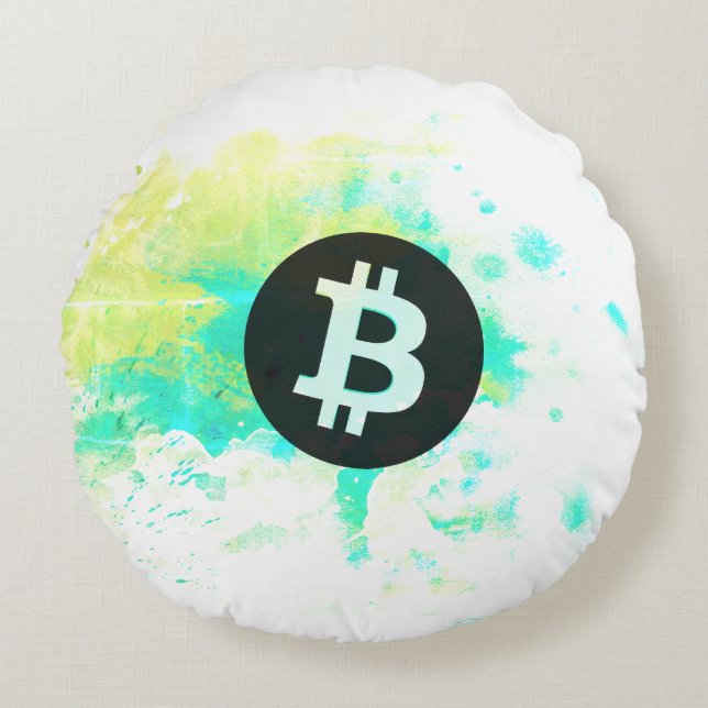 Cojín Redondo Bitcoin Acuarela (Estilo 7 - Stack Sats) (Anverso)
