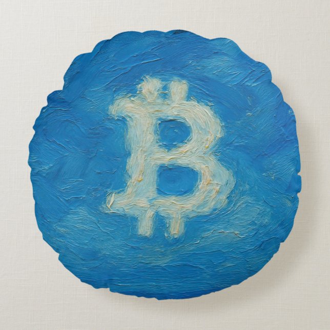 Cojín Redondo Bitcoin Blue Sky (Oil, Style: 2) (Anverso)