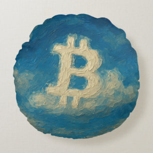Cojín Redondo Bitcoin Cielo Azul (Óleo, Estilo: 3)