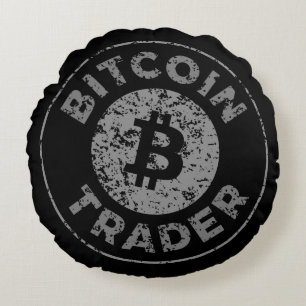 Cojín Redondo Bitcoin Trader Grunge Text Circle contorno Negro