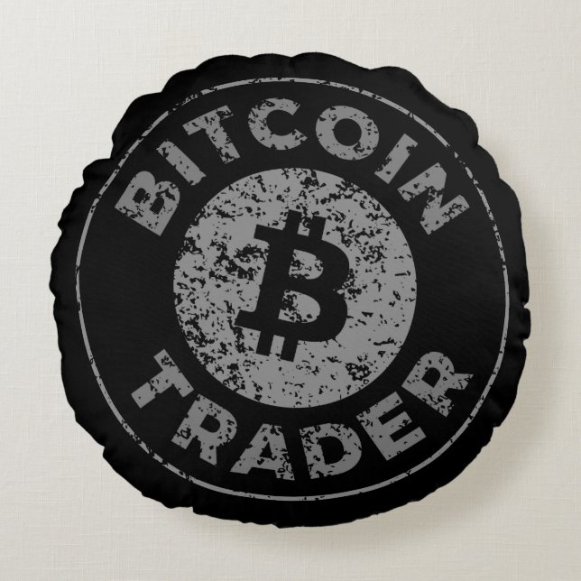 Cojín Redondo Bitcoin Trader Grunge Text Circle contorno Negro (Anverso)
