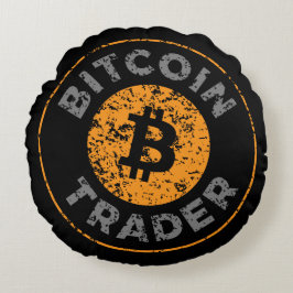 Cojín Redondo Bitcoin Trader Grunge Text Circle contorno Negro