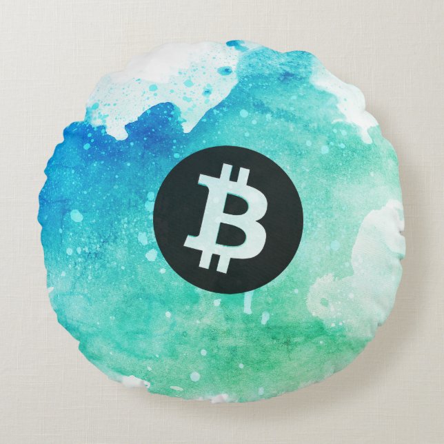 Cojín Redondo Bitcoin Watercolor (Style 5 - Wave Rider) (Anverso)