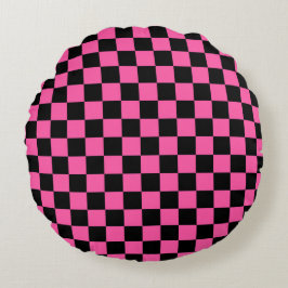 Cojín Redondo Black and pink checkerboard pattern