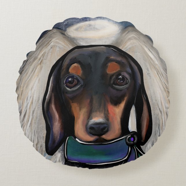 Cojín Redondo Black and Tan Dachshund (Anverso)