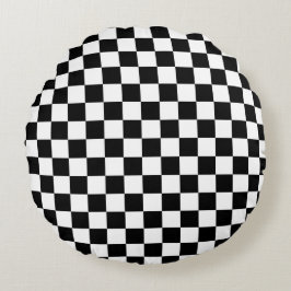 Cojín Redondo Black and white checkerboard pattern 
