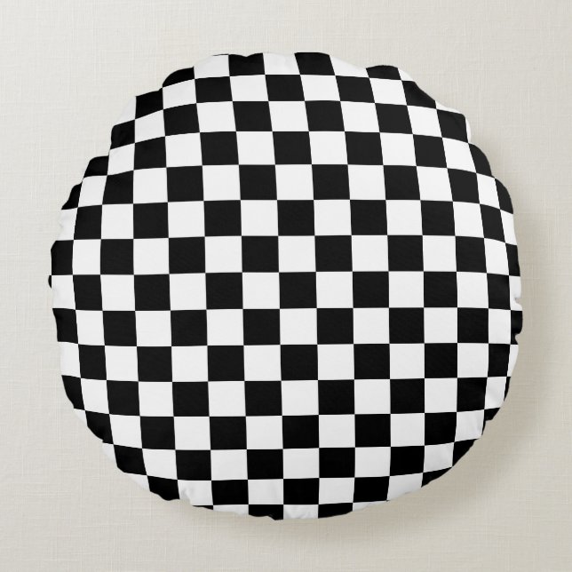 Cojín Redondo Black and white checkerboard pattern  (Anverso)