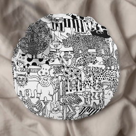 Cojín Redondo Black and White Fun Wild Animals Art