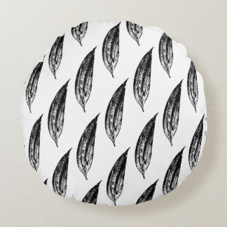 Cojín Redondo Black and White White Lily Leaf Print