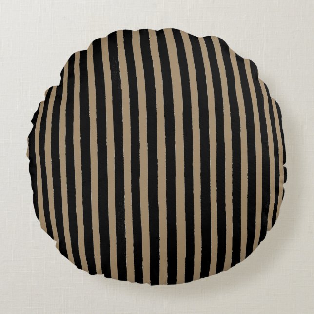 Cojín Redondo Black Brown Stripes Pattern,Elegant, Vintage (Anverso)