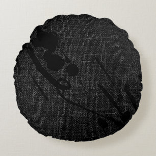 Cojín Redondo Black Burlap Modern Abstract Paint