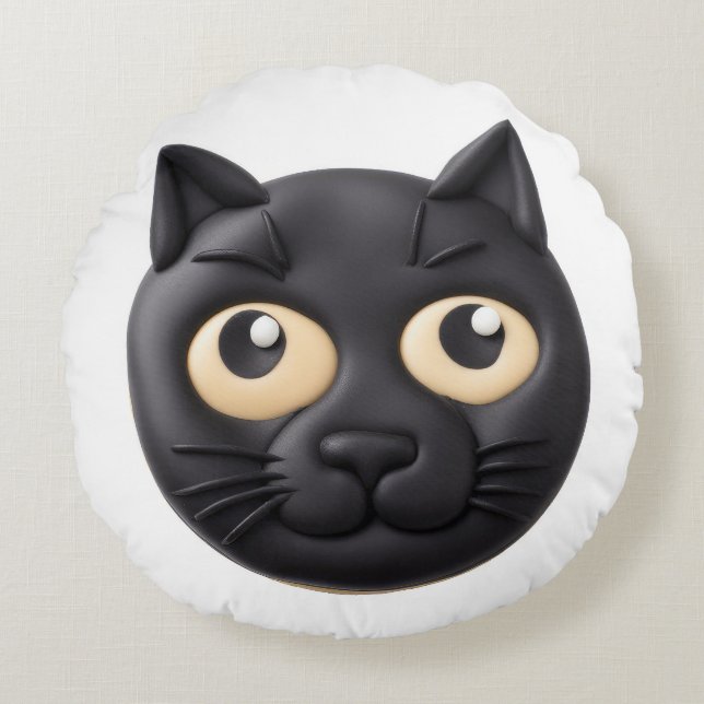 Cojín Redondo Black Cat 3D Inspirado (Anverso)