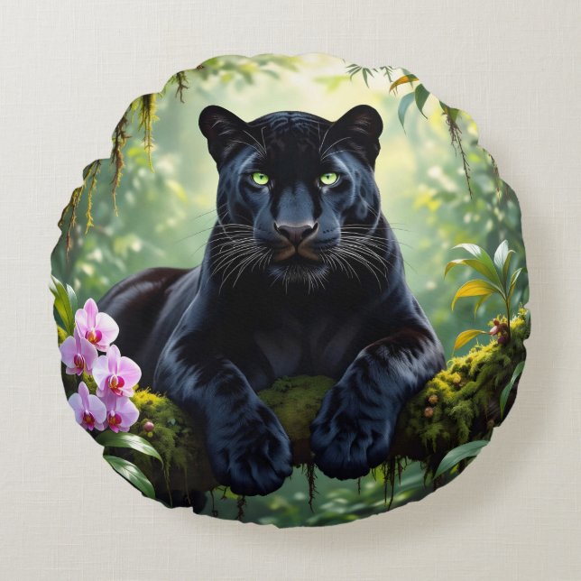Cojín Redondo Black Panther in the Jungle (Anverso)