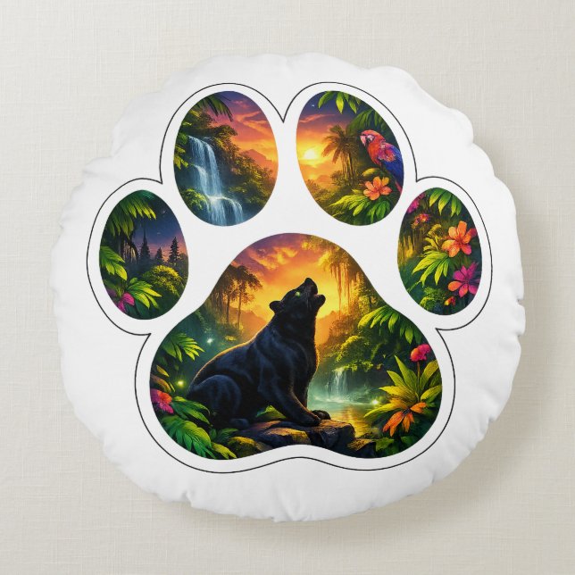 Cojín Redondo Black Panther Jungle Paw Design (Anverso)