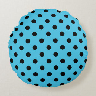 Cojín Redondo Black Polka Dots on Aqua Blue Round Pillow