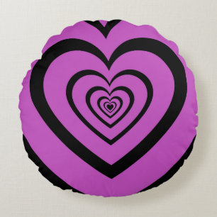 Cojín Redondo Black Purple Hypnotic Heart Love Pattern