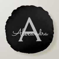Black Silver Modern Script Girly Monograma Nombre