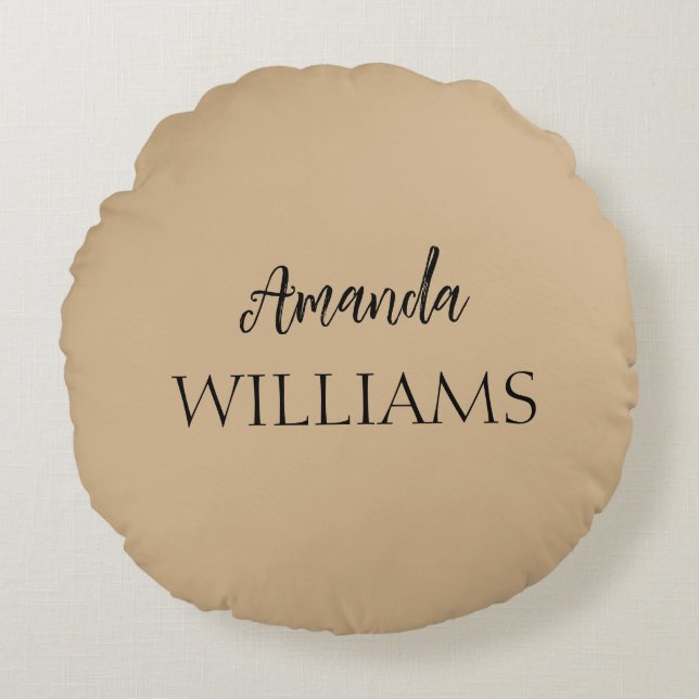 Cojín Redondo Black Trendy Elegant First Name | Tan Brown (Anverso)