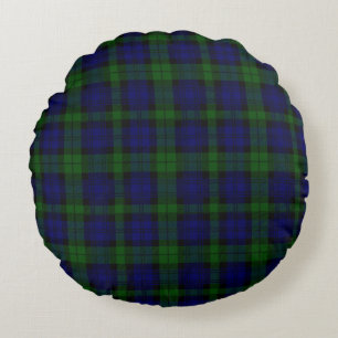Cojín Redondo Black Watch Tartan Blue Green Plage