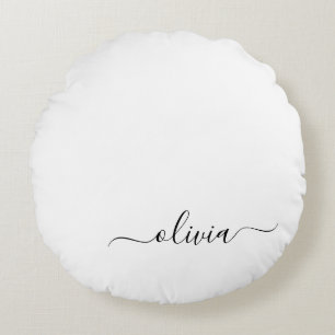 Cojín Redondo Black White Modern Script Girly Monograma Nombre