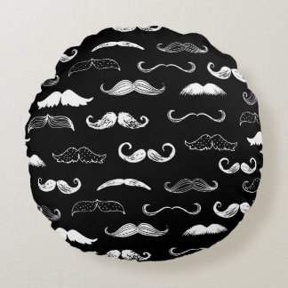 Cojín Redondo Black & White Moustache Seamless Repeat Background