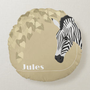 Cojín Redondo Black White Zebra Yellow Green Ivy add Name