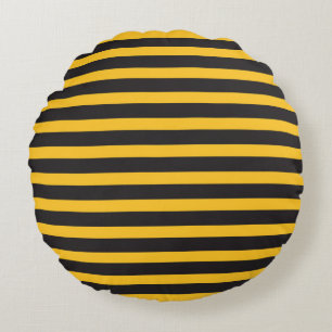 Cojín Redondo Black Yellow Horizontal Lines Geometric Bee Animal