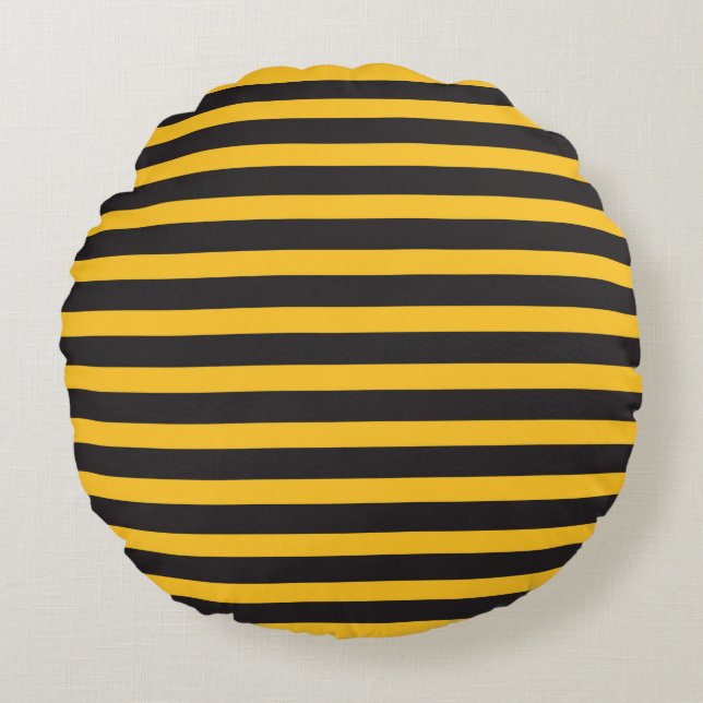 Cojín Redondo Black Yellow Horizontal Lines Geometric Bee Animal (Anverso)