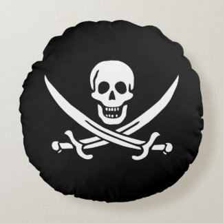 Cojín Redondo Blanco, Bandera Pirata Calico Jack, Calavera y Cuc