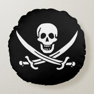 Cojín Redondo Blanco, Bandera Pirata Calico Jack, Calavera y Cuc