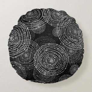 Cojín Redondo Blanco Negro: Formas redondeadas impecables.