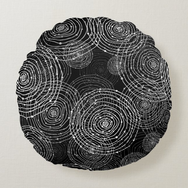 Cojín Redondo Blanco Negro: Formas redondeadas impecables. (Anverso)