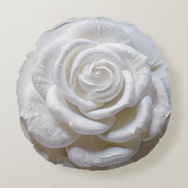 Cojín Redondo Blanco Sobre Blanco - Rosa Esculpida