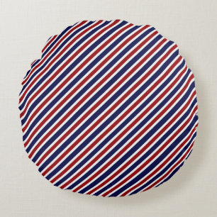 Cojín Redondo Blanco y azul rojo rayado