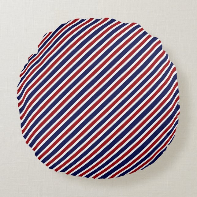 Cojín Redondo Blanco y azul rojo rayado (Anverso)