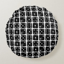Cojín Redondo Blanco y negro Dice 1-6 Linocut