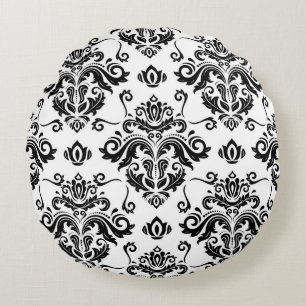 Cojín Redondo Blanco y negro oriental: Textura clásica