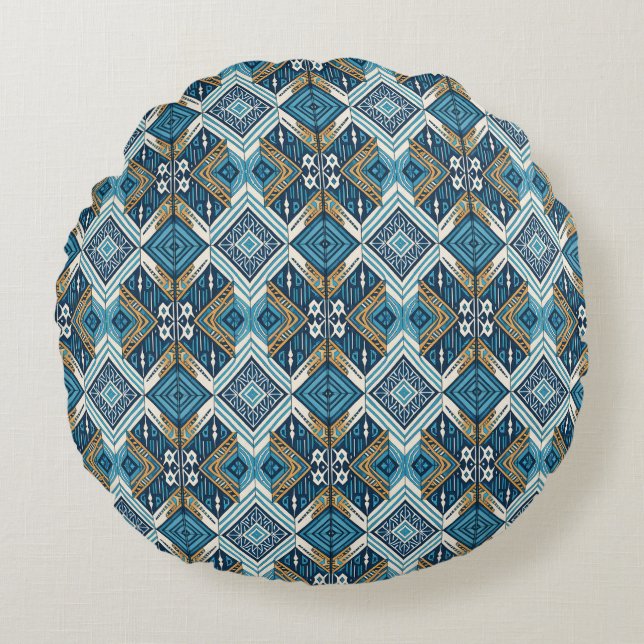 Cojín Redondo Blaue symetrisches Boho Muster 18583 b xl (Anverso)