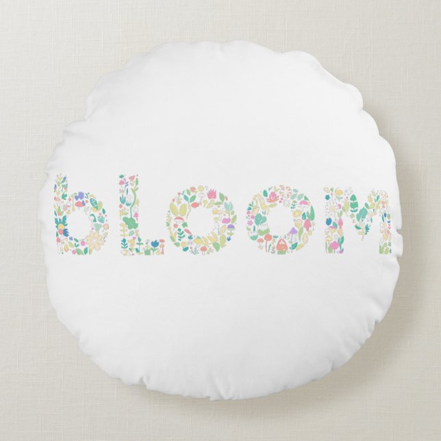 Cojín Redondo “BLOOM Botanical Letter Art Pillow (Anverso)
