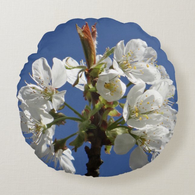 Cojín Redondo Bloom de Primavera Blanca (Anverso)