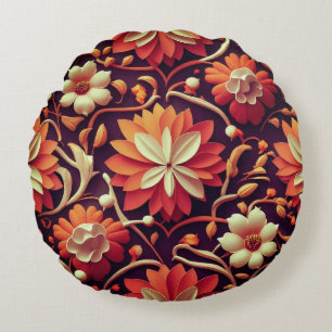 Cojín Redondo "Bloom Retro - Patrón floral sin foco