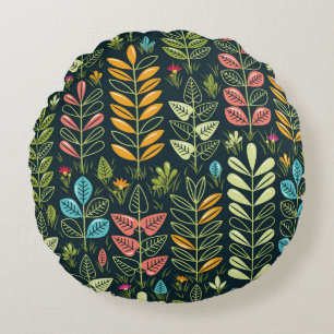 Cojín Redondo Blooms Eternos: Elegancia floral dibujada a mano